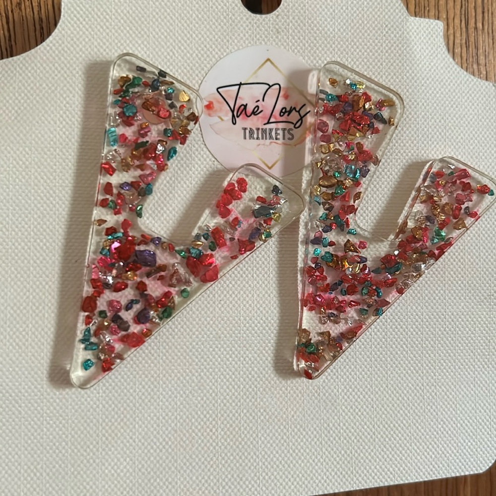 Geometric Rainbow Resin Earrings | Handmade